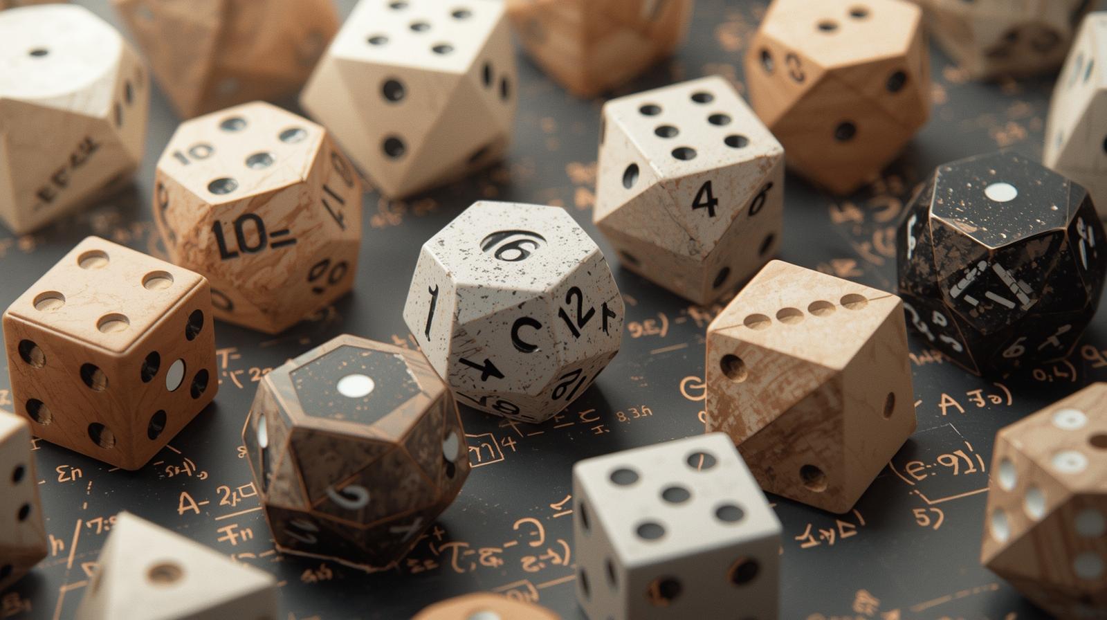 dice images in diffirent shapes and geomatric equations